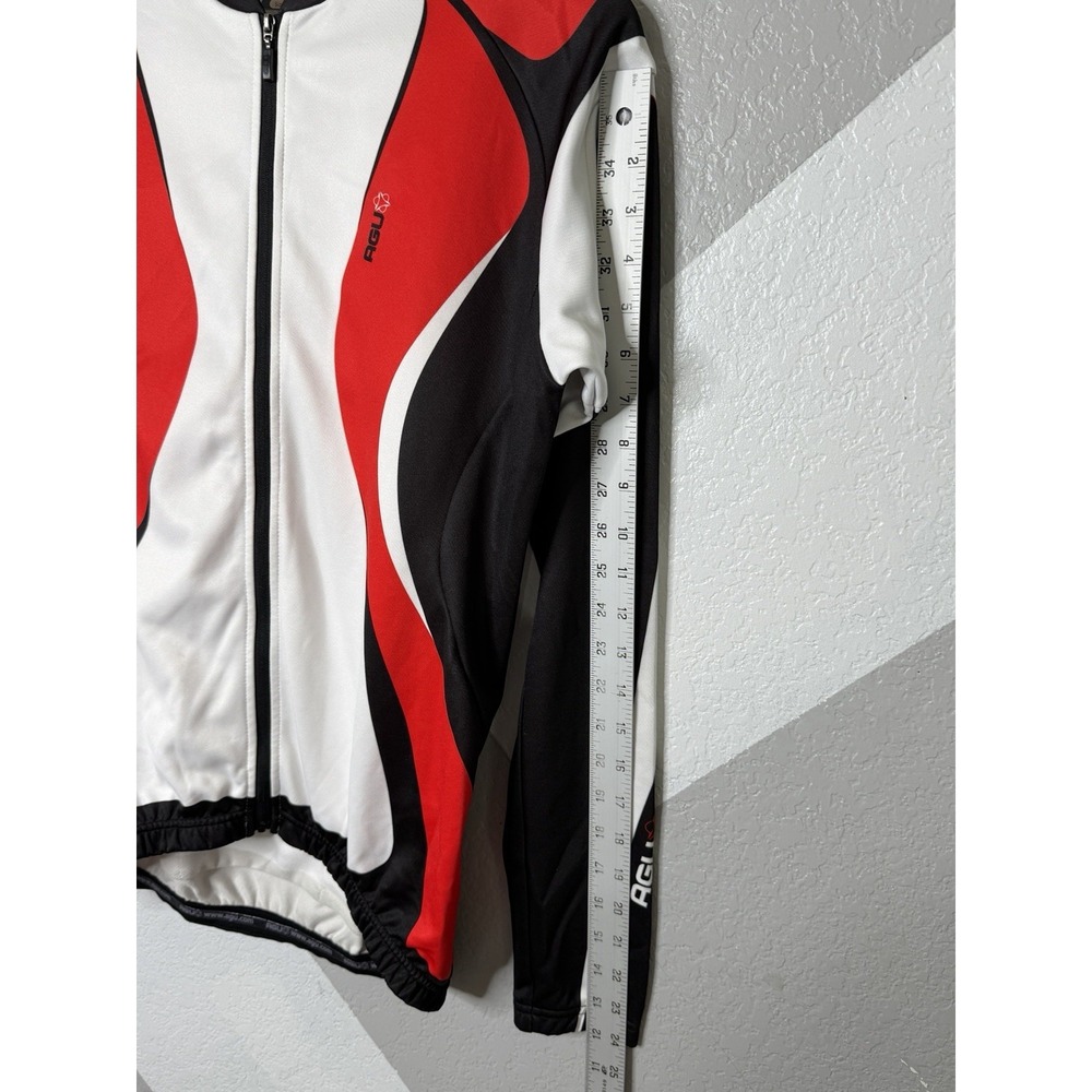 AGU Men Red Black White Cycling Jersey Long Sleeve Full Zip Osero Size S - Picture 11 of 11